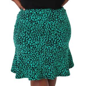 NWT Kin By Kristine Cheetah Jacquard Trumpet Skirt Teal and Black 3X